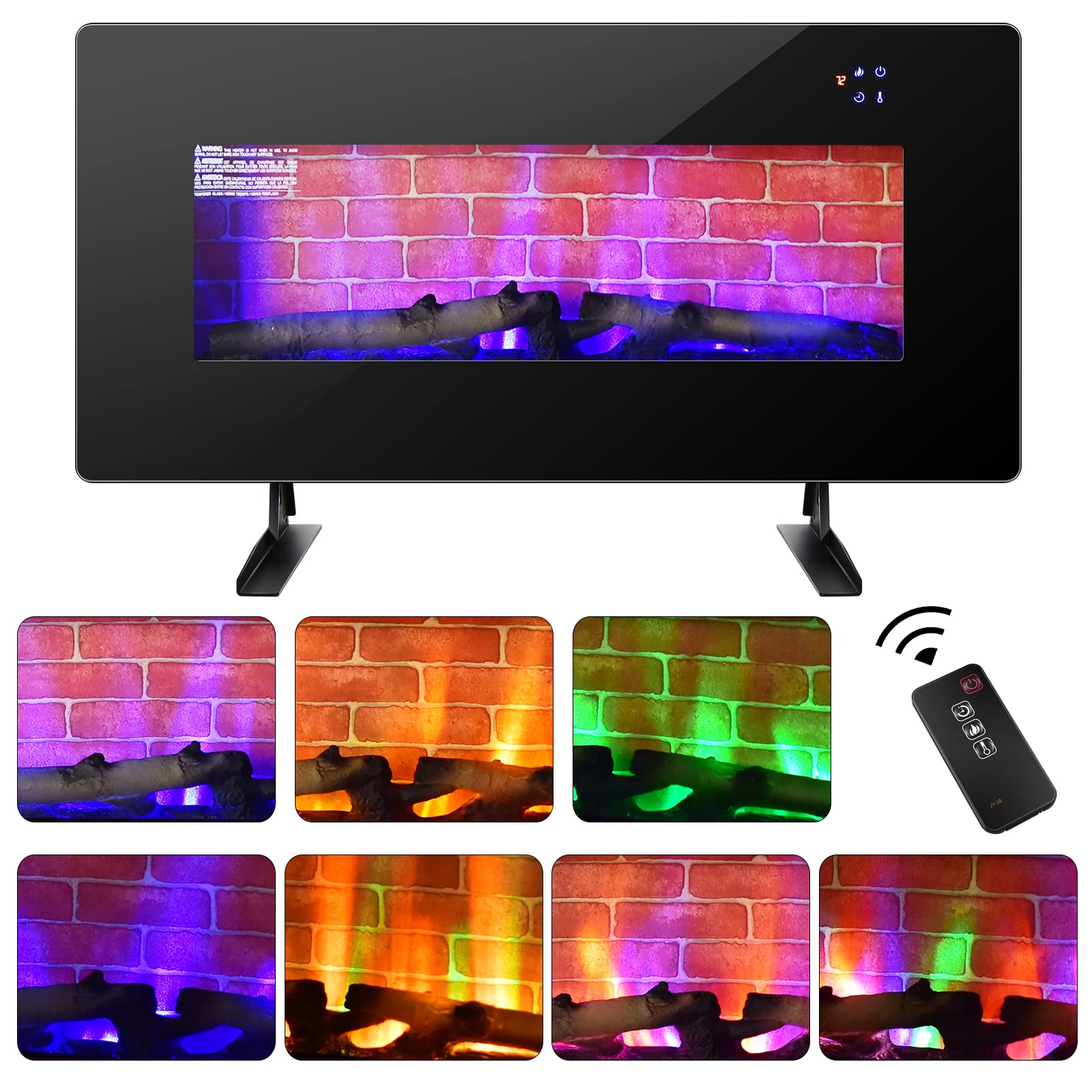 COSTWAY 36 Inches Electric Fireplace, Wall Mounted and Freestanding Fireplace Heater with Remote, Adjustable Temperature 32? to 50 ?, 8H Timer, 7 Flame Color, Electric Fireplace for Indoor Use, 1400W