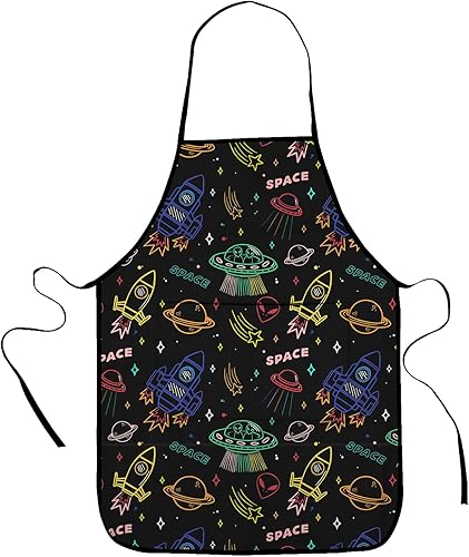 Miniatura 1 de INRAINE Delantales para cocinar, divertidos delantales de pintura para niños con bolsillo central, impermeable, delantal de chef para niños