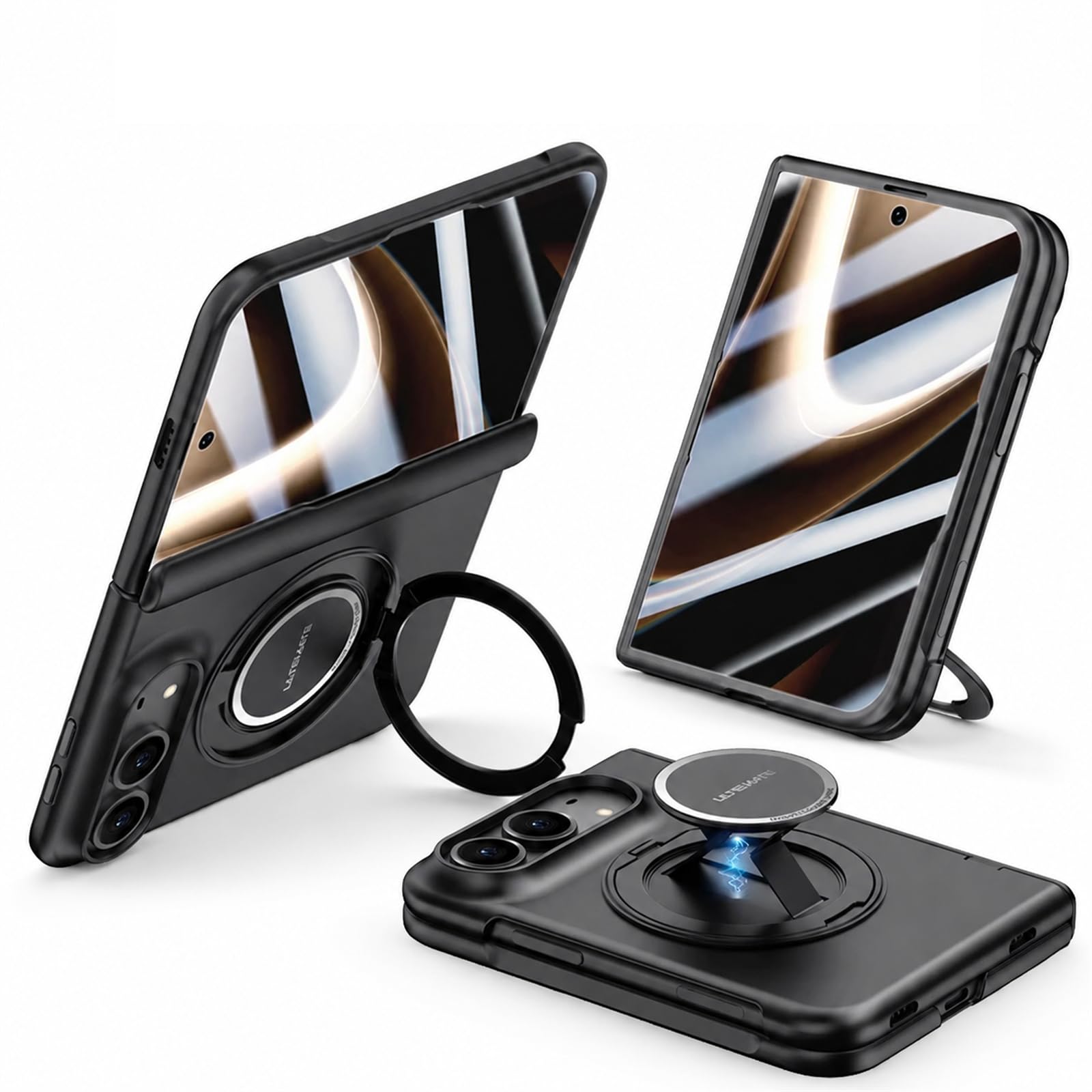 Scharnier-Schutzhülle für iPhone Duo, mit 360°-Ringständer, Schwarz