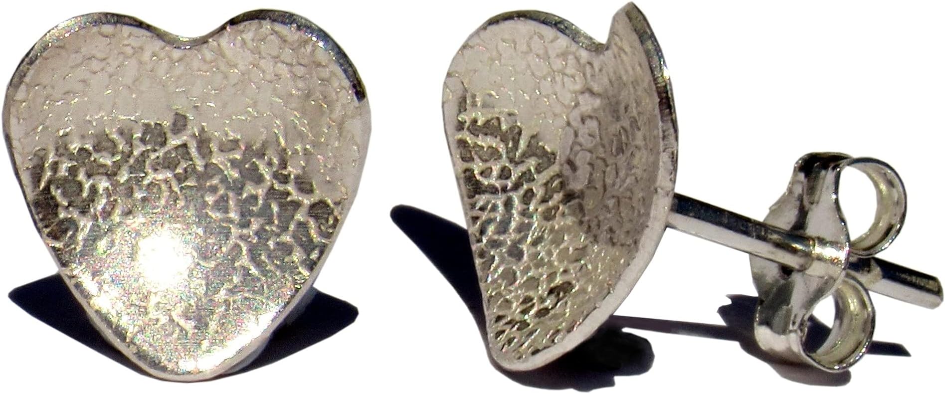 Handmade 925 Sterling Silver Heart Patterned Stud Earrings in Box, Gift Bag - Lesley H Phillips