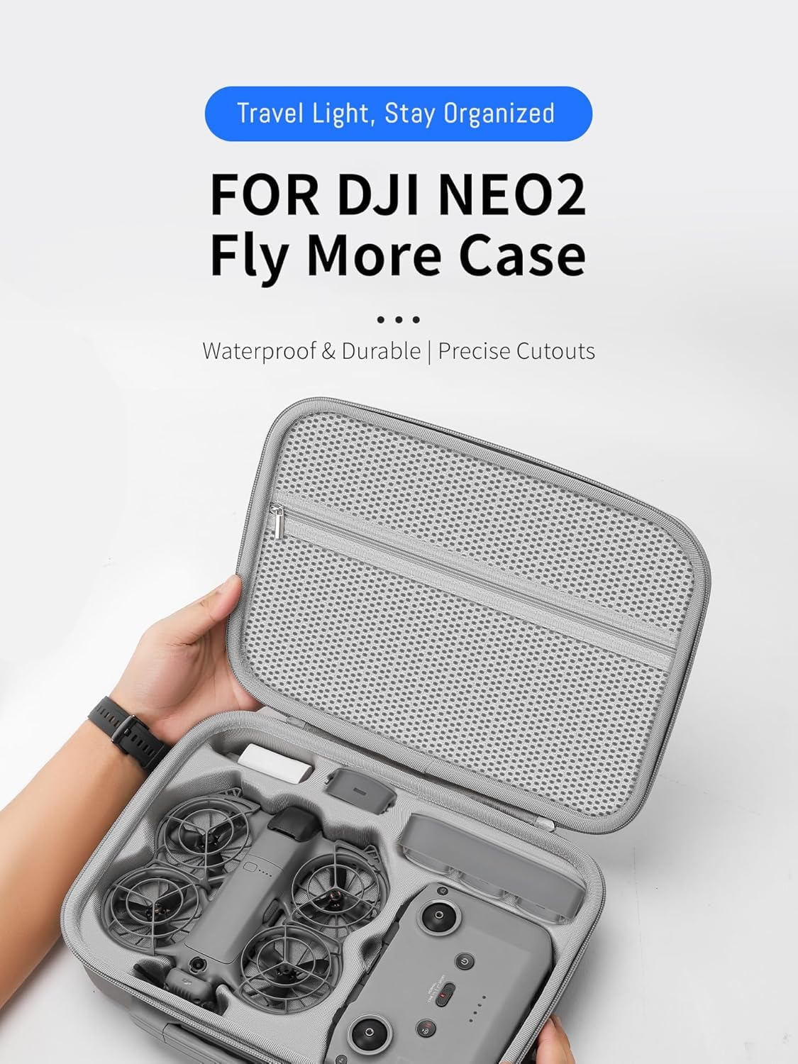 M.G.R.J® Carrying Case for DJI Neo 2 Drone, Waterproof & Anti-Slip Portable Shoulder Bag for DJI Neo 2 Fly More Combo Drone and Compatible with RC-N3/RC-N Remote Controller (Hard|PU Leather|Grey) — Amazon image 2