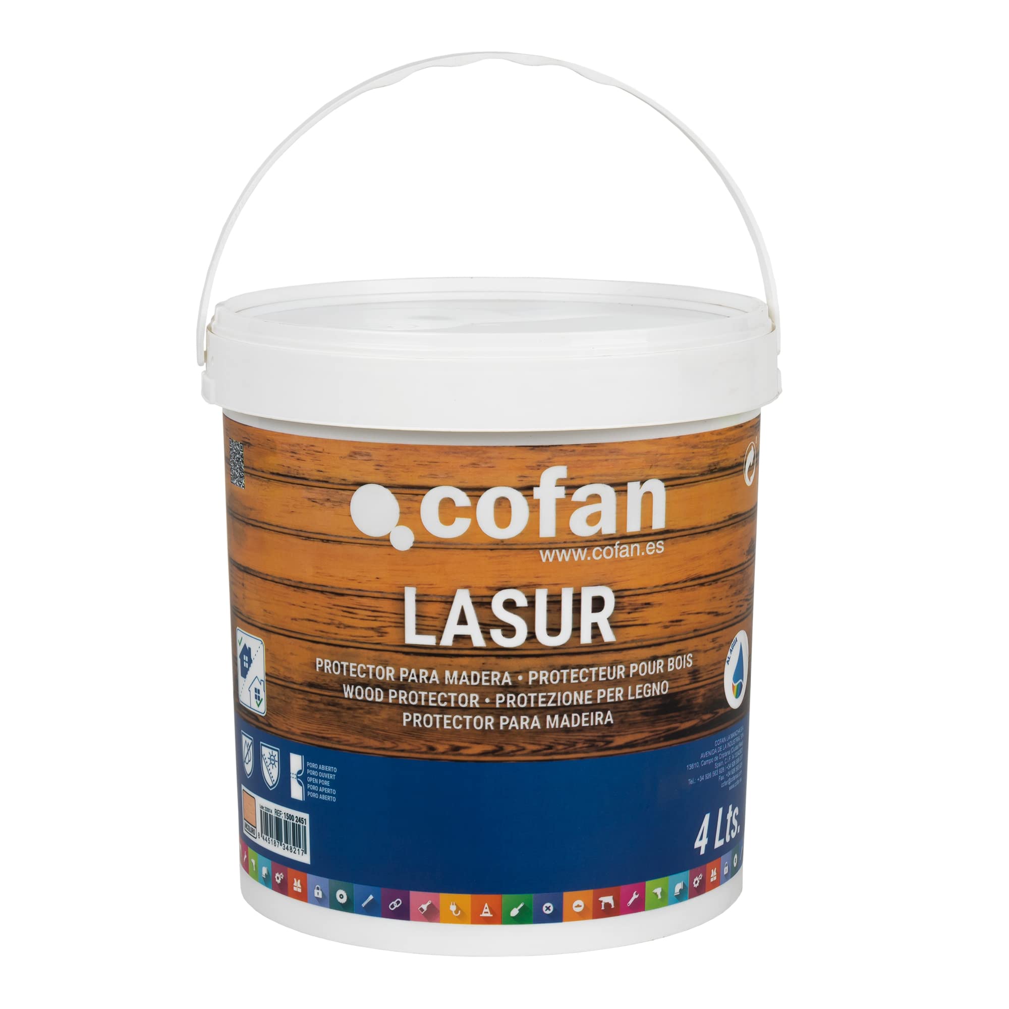Cofan Lasur Protector al Agua para Madera | Incoloro con acabado Mate | Bote de 4 litros