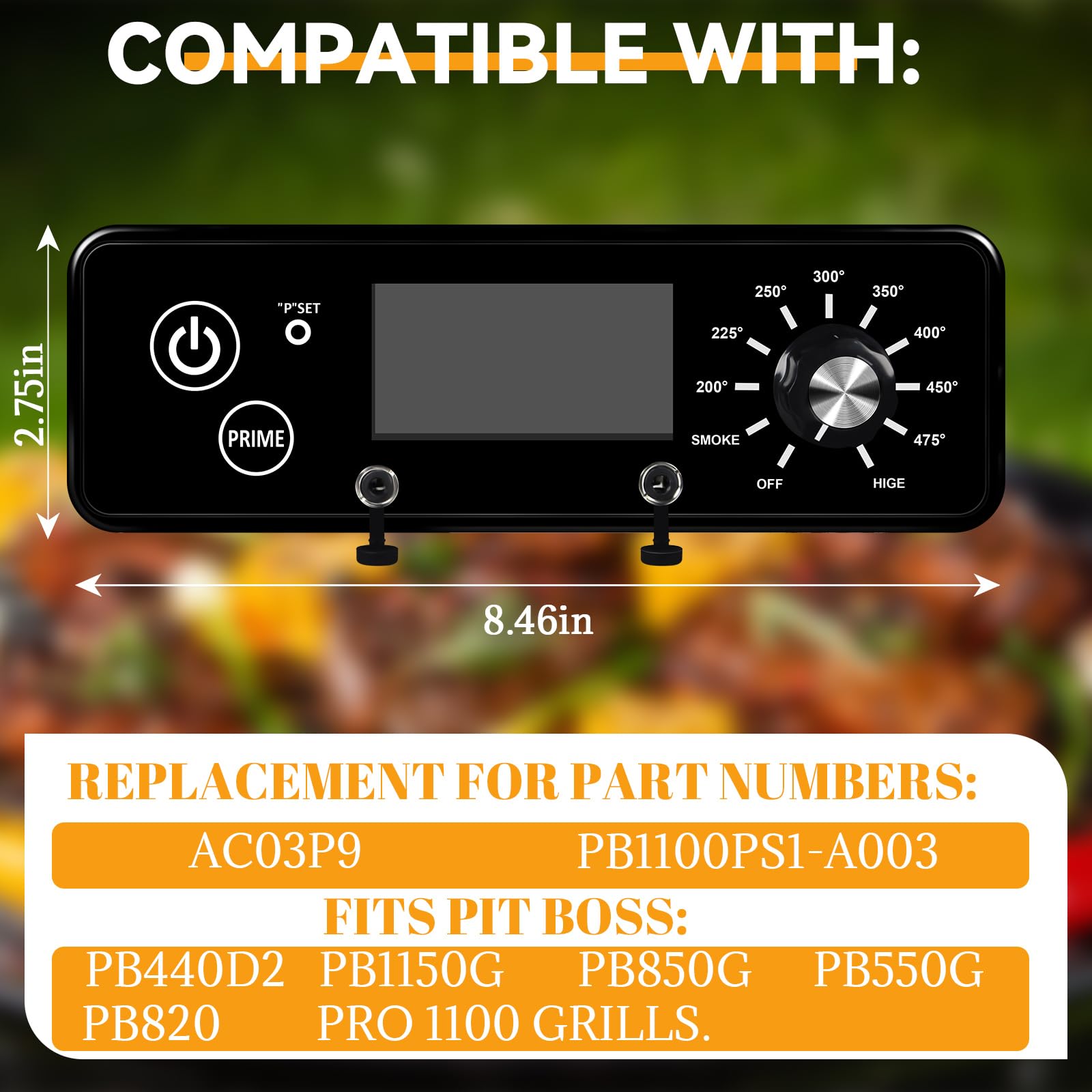 AC03P9 PB1100PS1 Control Board, Compatible with Pit Boss 1100PS1, PB820, Pro 1100, 550 Navigator, PB440D2, PB1150G, PB850G and PB550G Wood Pellet Grill/Smoker, Control Panel with LCD Display