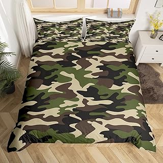 Army Camouflage Bedding Set Kids Boys Army Camo Duvet Cover Teens Men Military Green Brown Black Comforter Cover Children Girls Modern Colorful Decor Bedspread Cover Bedroom Decor 3Pcs Full Size