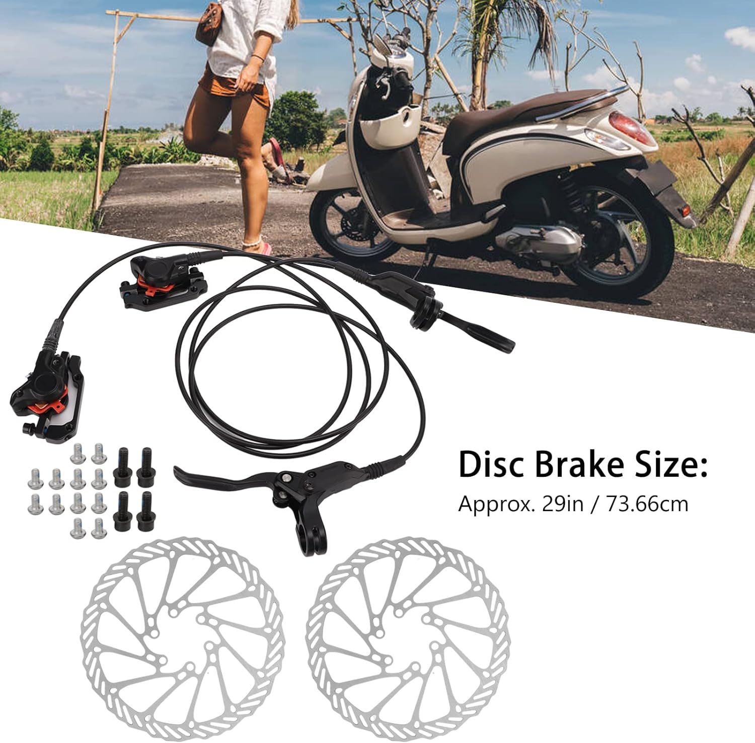 Bike Disc Brake Kit Universal Front Rear Caliper Set, Hydraulic Disc Brakes for Mountain Road Electric, 29in Disc Brake System with Aluminum Alloy Calipers and Screws