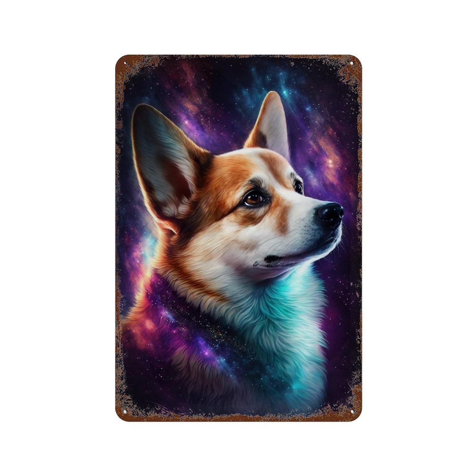 Cosmic Corgi Portrait-22 Weathered Tin Sign 11.8"x7.9", for Shed, Workshop And Garage Wall Decor, Decorative Metal Wall Art