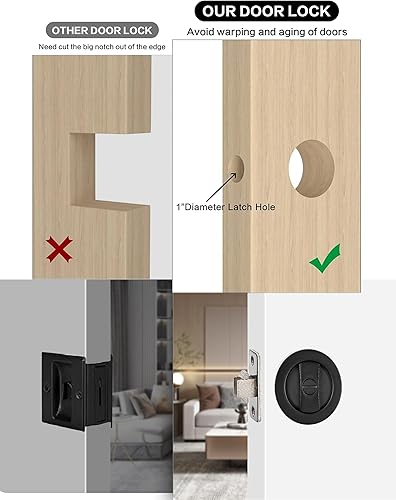 Miniatura 7 de Lethato Herrajes para puerta de bolsillo, cerradura de puerta de bolsillo, cerradura de puerta de bolsillo, cerradura de privacidad contemporánea de