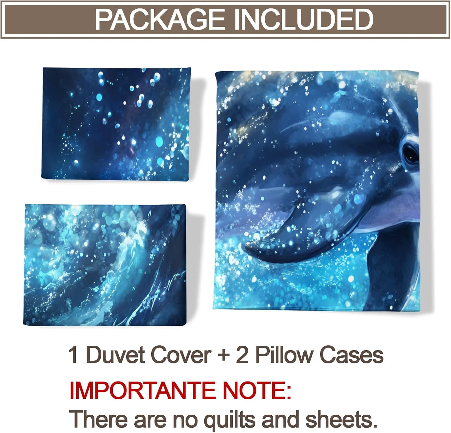 Blue Duvet Cover Full Size, Fantasy Dolphin Bedding, 3 Piece, Soft Microfiber Patterned Comforter Cover with Zipper Ties & 2 Pillowcase, Mystical Blue Bedroom Decor & Gifts