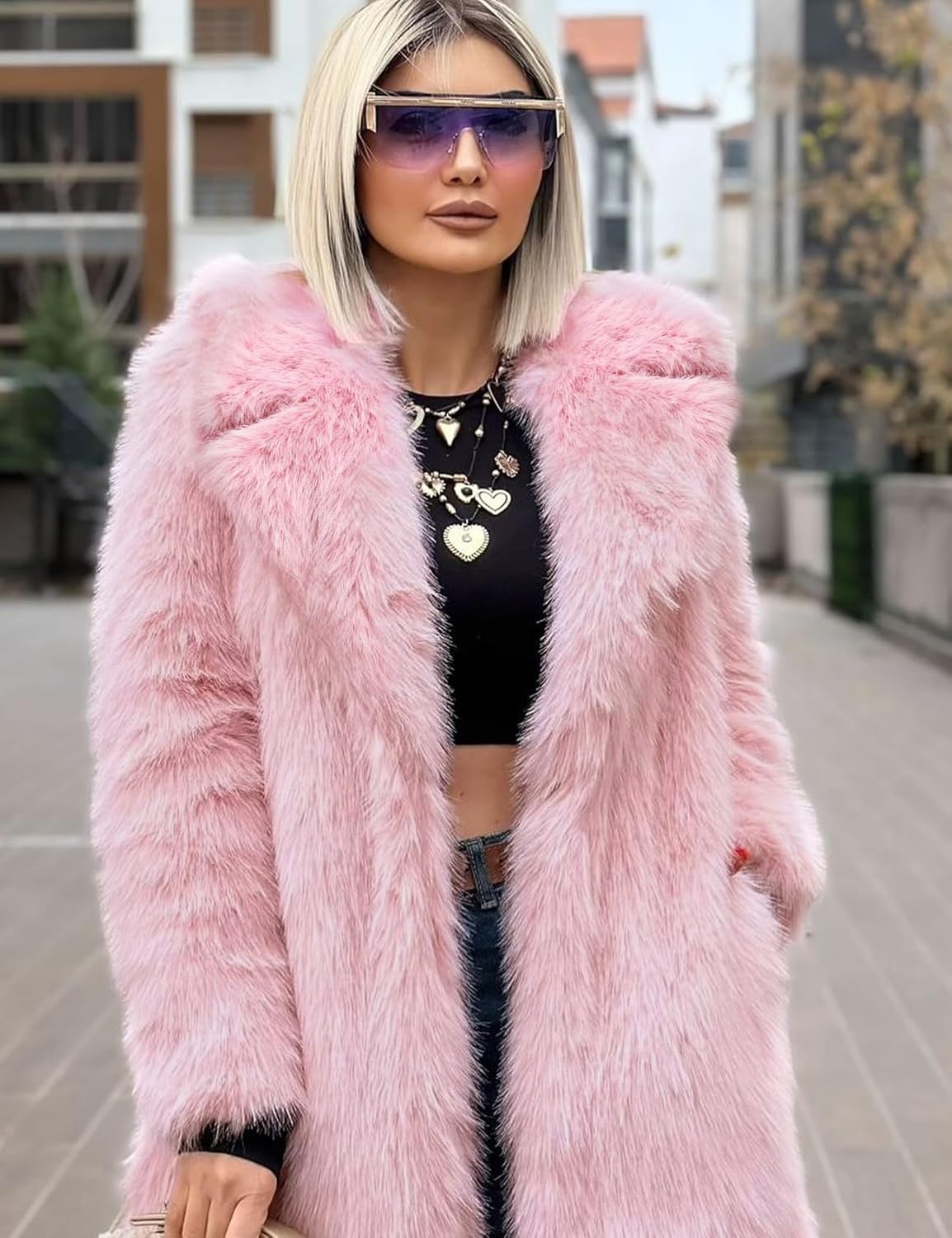 Flygo Womens Long Faux Fur Coats Fluffy Faux Fur Jacket Long Sleeve Lapel Furry Coats Fuzzy Winter Jacket - Image 4