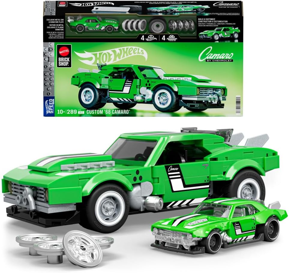 ​Mattel Brick Shop Hot Wheels Speed Series Construction Kit, Custom '68 Camaro with 289 Pieces, Realistic Details and Individual Stickers, for Collectors and Children from 10 Years, JFT16