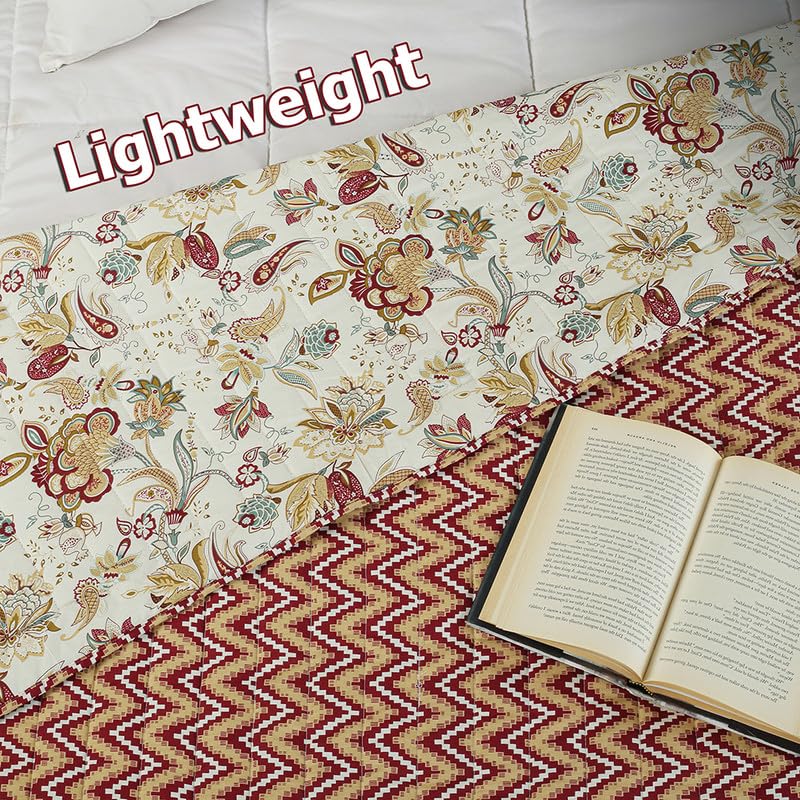 BSB HOME Famous Jaipuri Beautiful Floral & Zigzag Print in White and Maroon Jaipuri Rajai/Razai/Quilt Single Bed Quilt/Comforter/Ac Quilt/Ac Comforter, Cotton, Lightweight Pack of 1, 400 GSM 3
