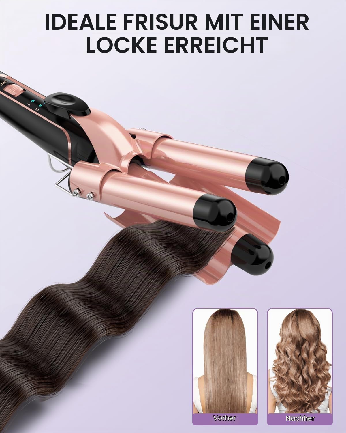 BESTOPE PRO Lockenstab, 5 in 1 Lockenstäbe Set mit Glätteisen, Thermobürste, 3 Keramische Lockeneisen (9mm- 25mm) für Große Locken, 13 Temperaturen, Hair Curler mit Hitzebest.Matte, Handschuh, Klammer