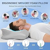 Vista 2 de JOLLYVOGUE Almohada Cervical para Cuello - Almohada de Espuma Viscoelástica con Contorno para Alivio del Dolor de Cuello con Funda de Almohada