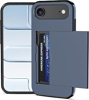 Jiunai for iPhone Air Case Card Holder Wallet Slide Door Pocket for 2 Credit Card IDs License Hybrid Protective Wallet Cell Phone Case for iPhone Air 6.5’’ 2025 Women Men - Navy