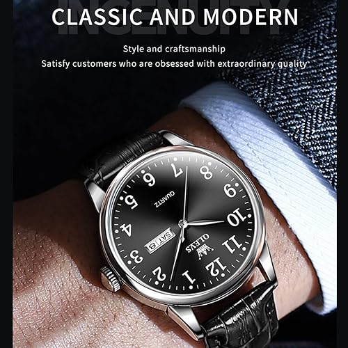 Miniatura 4 de OLEVS Reloj para hombre, relojes para hombre, correa de cuero, reloj clásico de cuero marrón, reloj analógico, reloj de cuero negro para hombre