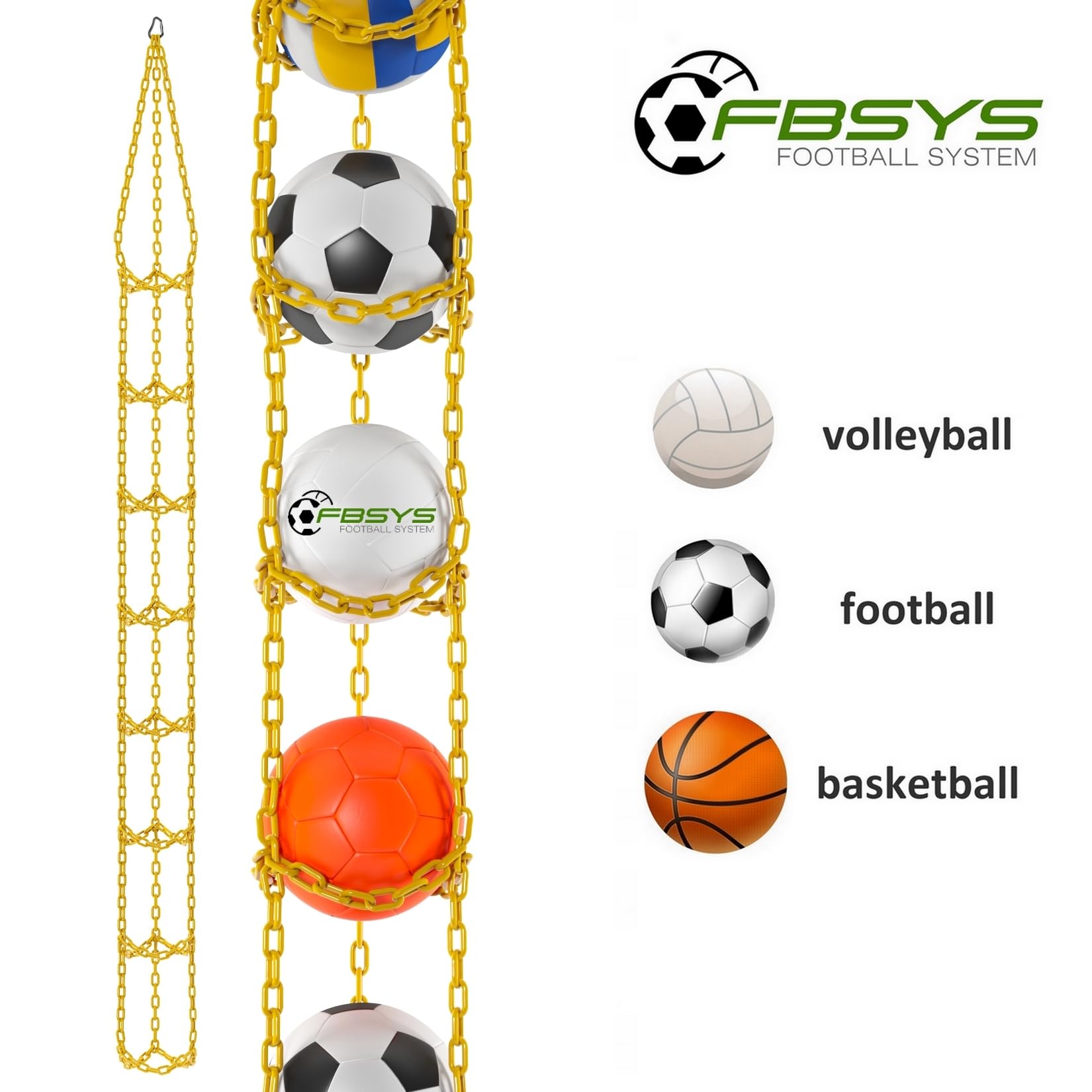 Ballhalter - 8 Bälle Aufhänger (Basketball, Fußball, Volleyball) - Organizer - Ballnetz - GELB
