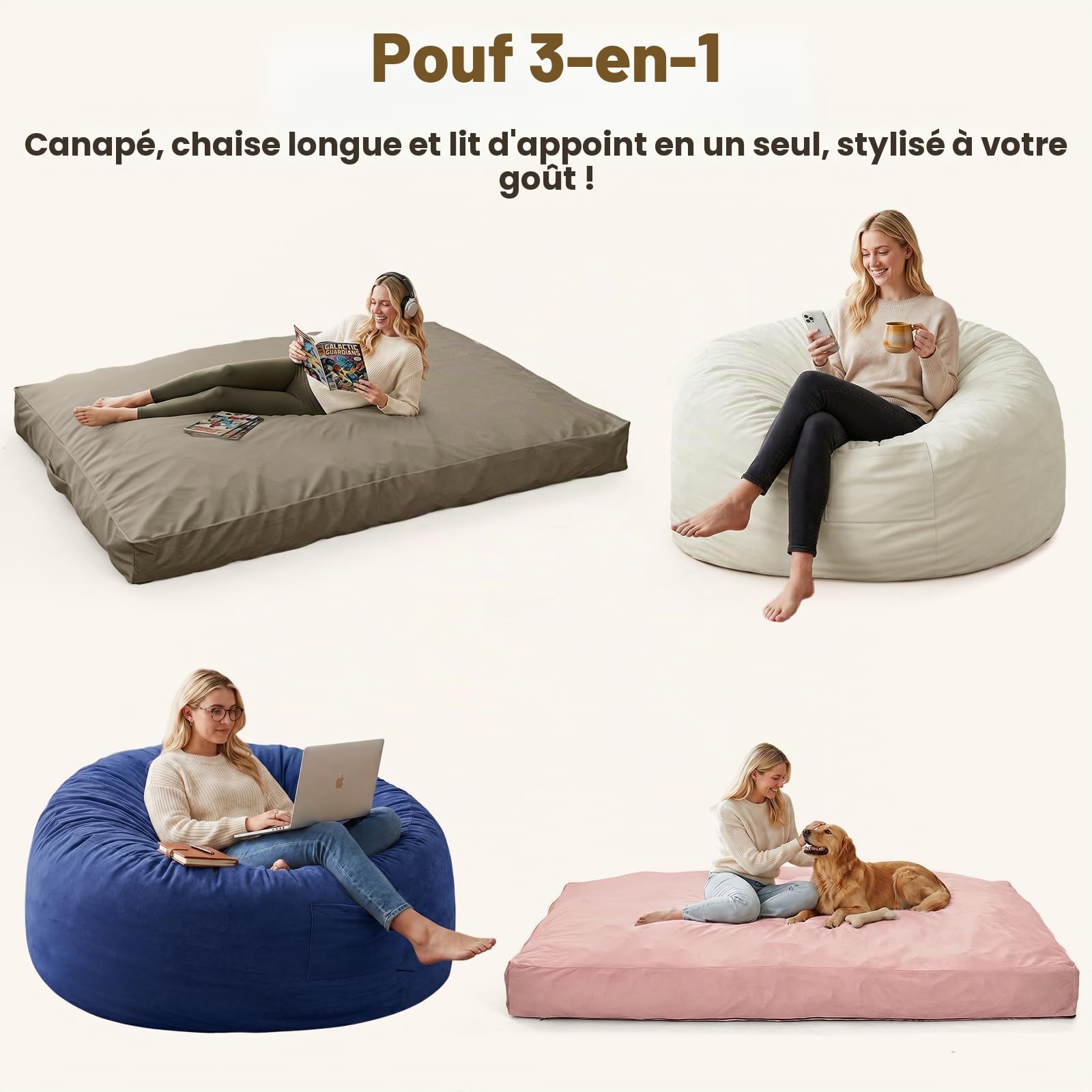 Pouf Lit Convertible En Velours Côtelé, Transformable En Matelas d’Appoint Ultra Confortable, Salon Utilisable, Canapé Rempli De Mousse, Fauteuil Lounge, Chauffeuse Gaming En Futon Matelas De Sol