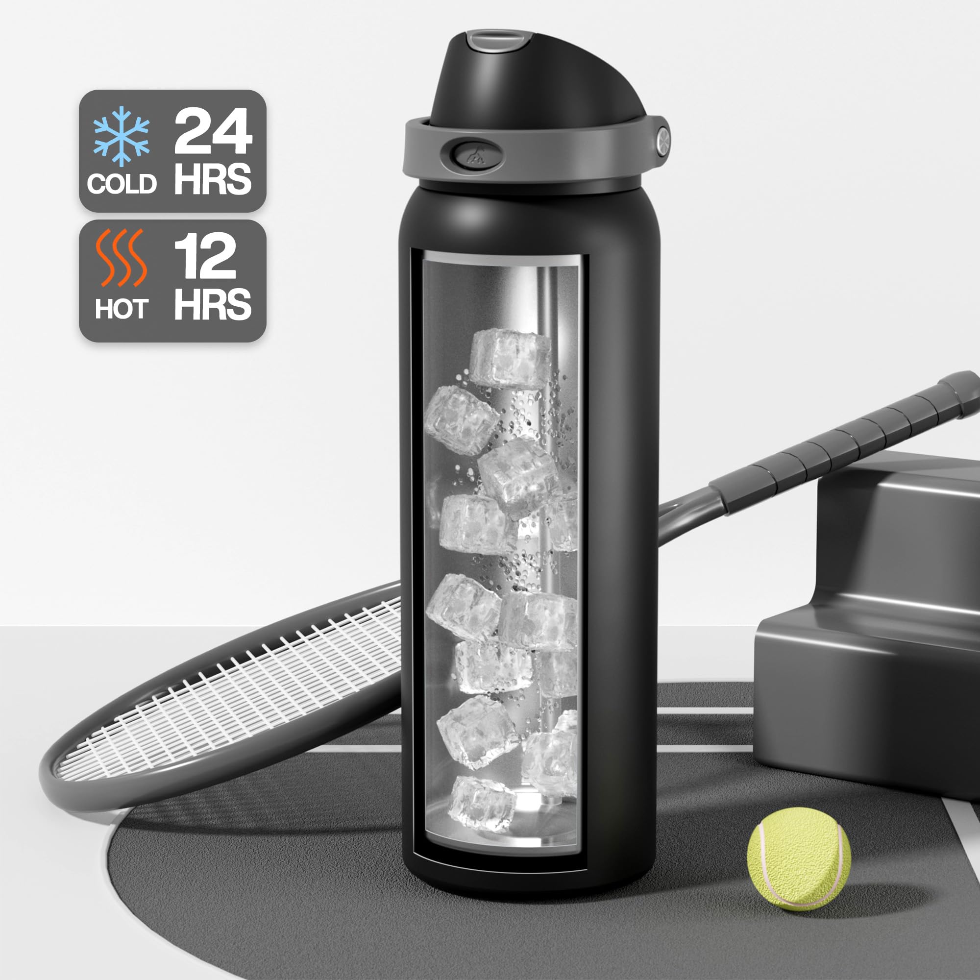 POWCAN Borraccia termica da uomo da 1180 ml: beccuccio a pulsante e cannuccia a chiusura rapida, a prova di perdite, fredda per 24 ore, grande bottiglia d'acqua in acciaio inox, per sport, campeggio