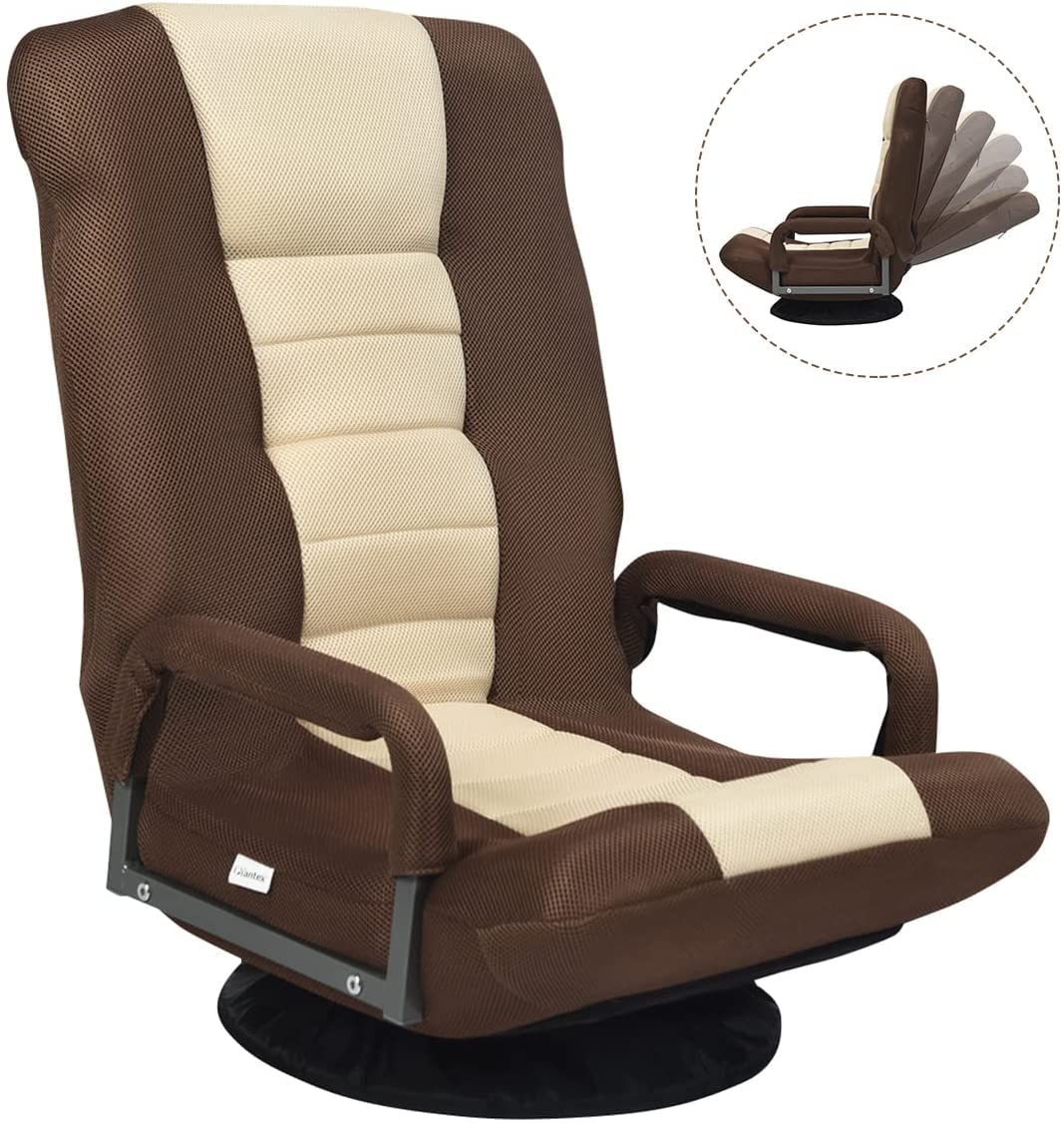 COSTWAY Silla de Suelo con Base Giratorio 360 ° y Respaldo Ajustable en 6 Posiciones Silla de Relax Meditación Sillón Perezoso Carga hasta 140 kg