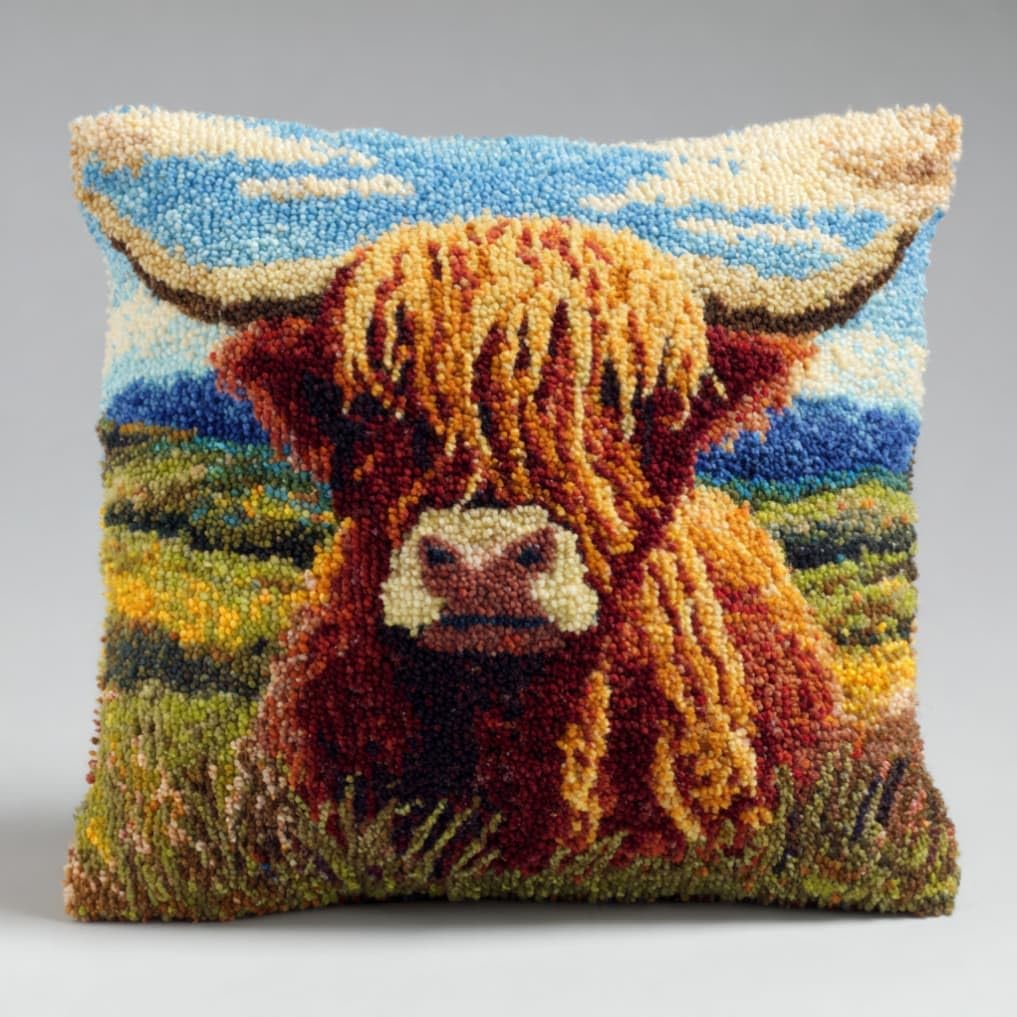 kitphoenix Latch Hook Kits Cushion Highland Cattle 43Cmx43Cm
