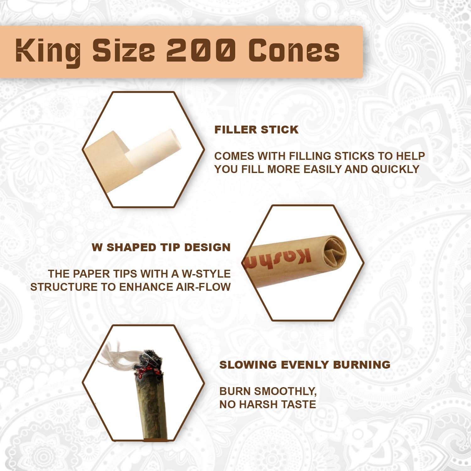 Kashmir Bamboo Pre-Rolled Cones King Size 200 Count with Filter Tips, Natural Bamboo Paper Cone Pack, Ultra Thin Ready Fill Cone Papers, Easy to Handle Empty Prerolled Cones