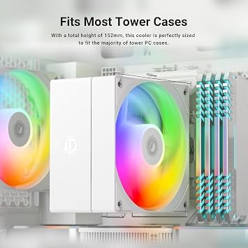 ID-COOLING SE-214-XT V2 ARGB White CPU Air Cooler, 4 Heat Pipes, 120mm ARGB PWM Fan, Direct Contact Heatsink, Intel LGA1700/1200/115X & AMD AM5/AM4 Compatible