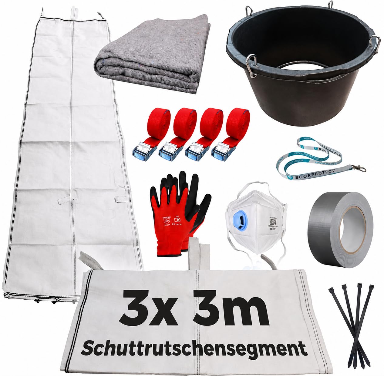 Scorprotect® Schuttrutsche Bauschuttrutsche 9 m flexibel mit Einfülltrichter, Packdecke und Zubehör