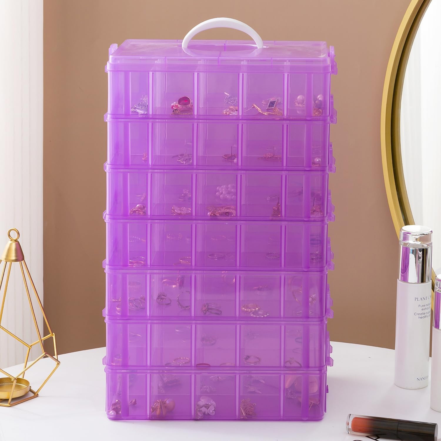 Gagee 7-Tier Craft Organizers and Storage,Bead Organizer Box with 70 Adjustable Compartments,Stackable Storage Containers for Arts and Crafts, Toy, Threads,Fuse Beads, Washi Tapes,Purple
