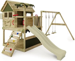 FATMOOSE TikaTaka Town XXL Play Tower Climbing Frame with Swing & Sage Green Slide,…