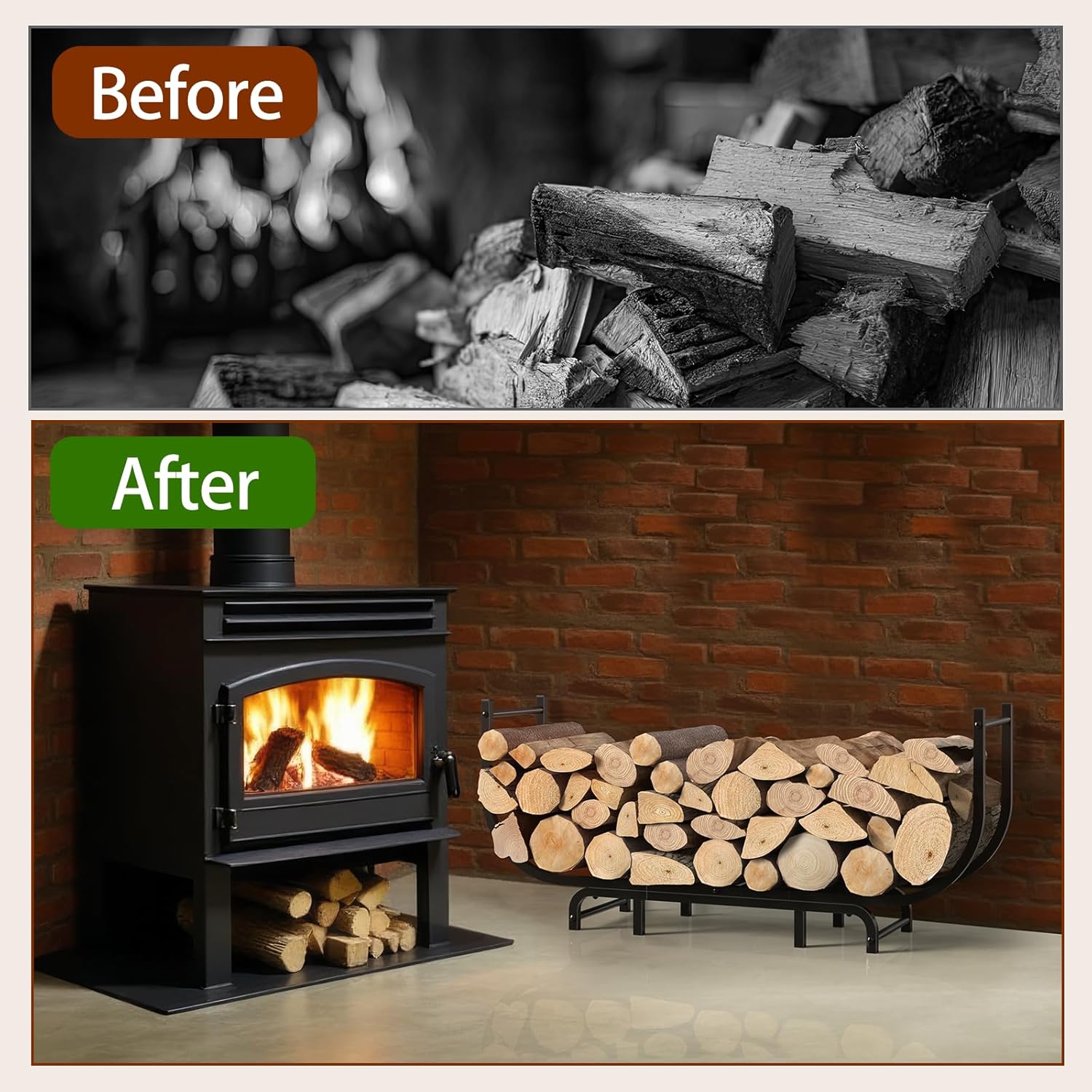 LIANTRAL Curved Firewood Rack Outdoor Indoor, 48 Inch Heavy Duty Log Holder for Fireplace Wood Storage, Firewood Storage Holder Stand Metal Wood Rack Organizer