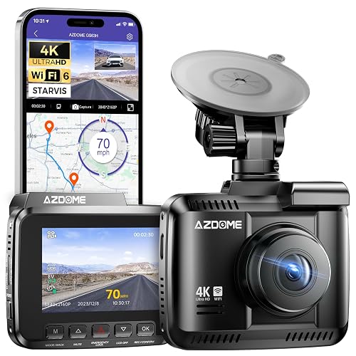 AZDOME Dashcam 4K WiFi mit GPS 170° Weitwinkel Nachtsicht Parkmonitor Bewegungserkennung Loop-Aufnahme