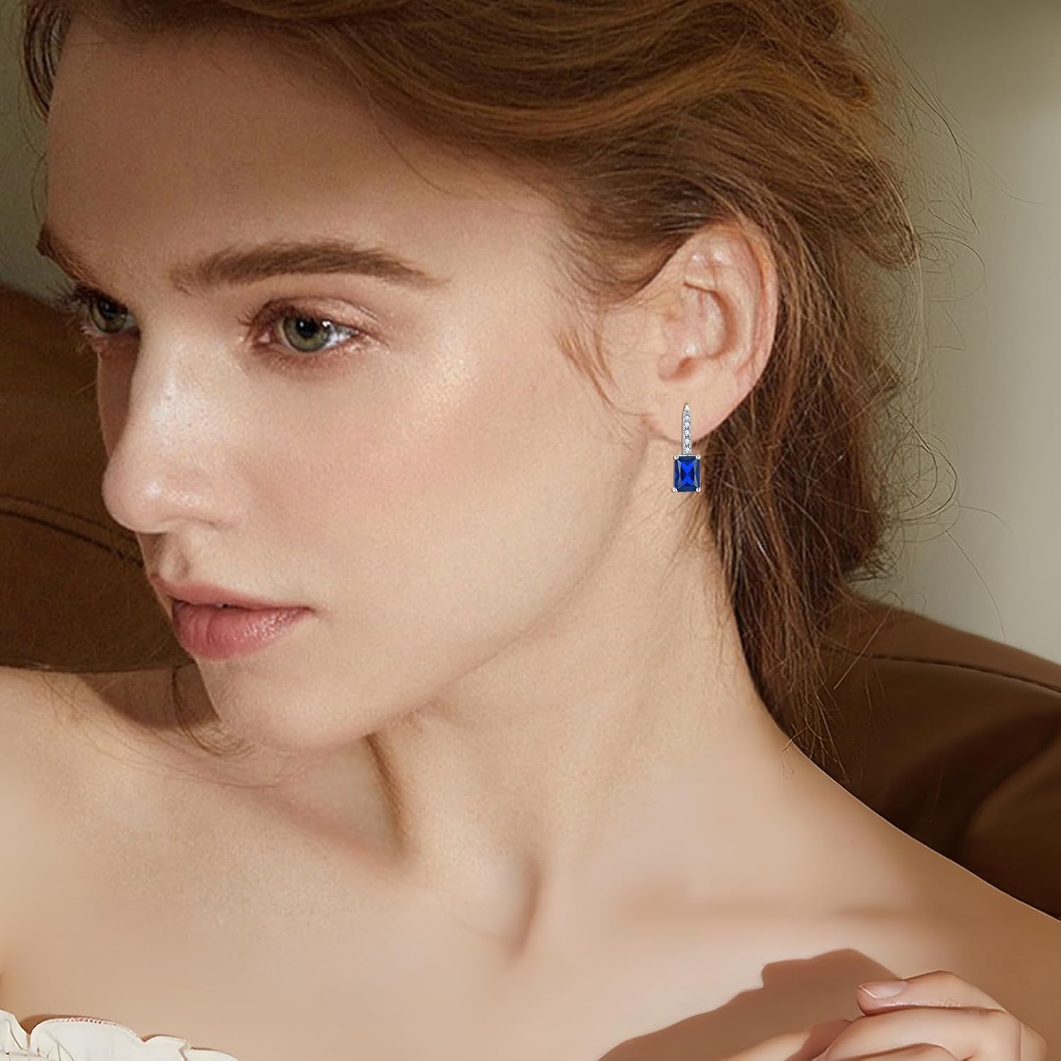 FJ Princess Cut Dangle Drop Earrings 925 Sterling Silver Leverback Square Solitaire Earrings Birthstone Jewelry for Women - Image 2