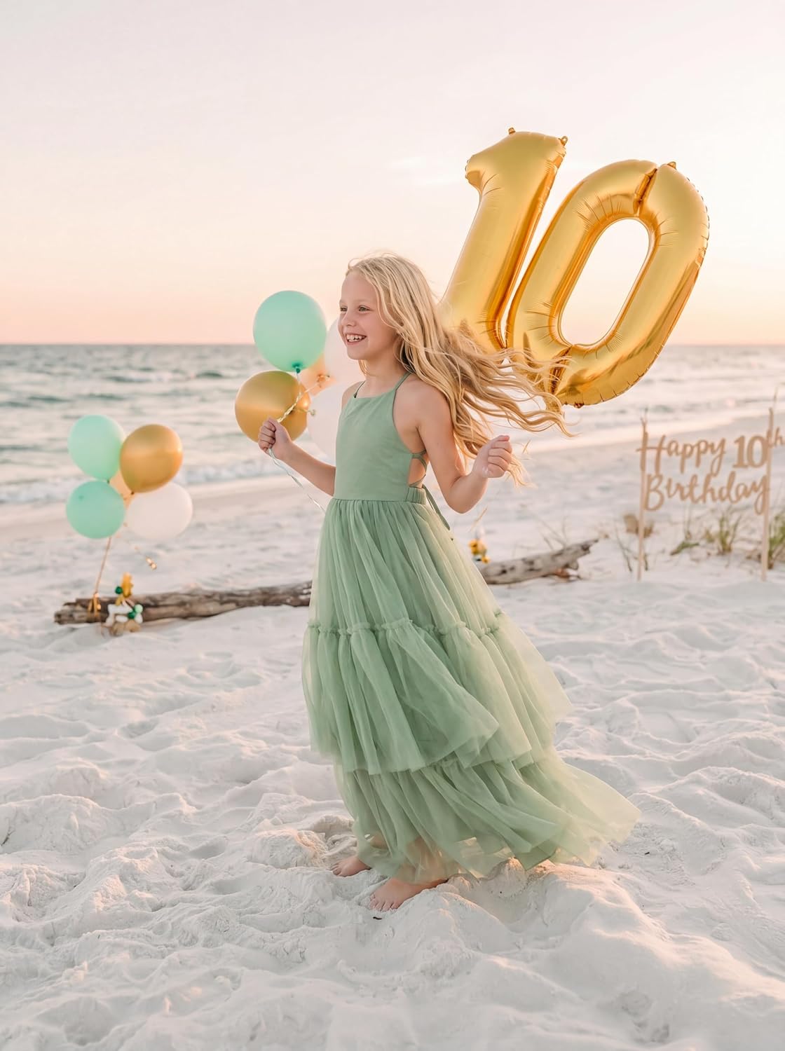Boho Flower Girl Dress Tulle Spaghetti Strap Backless Layered Ruffle Maxi Dress Beach Wedding Garden Photoshoot