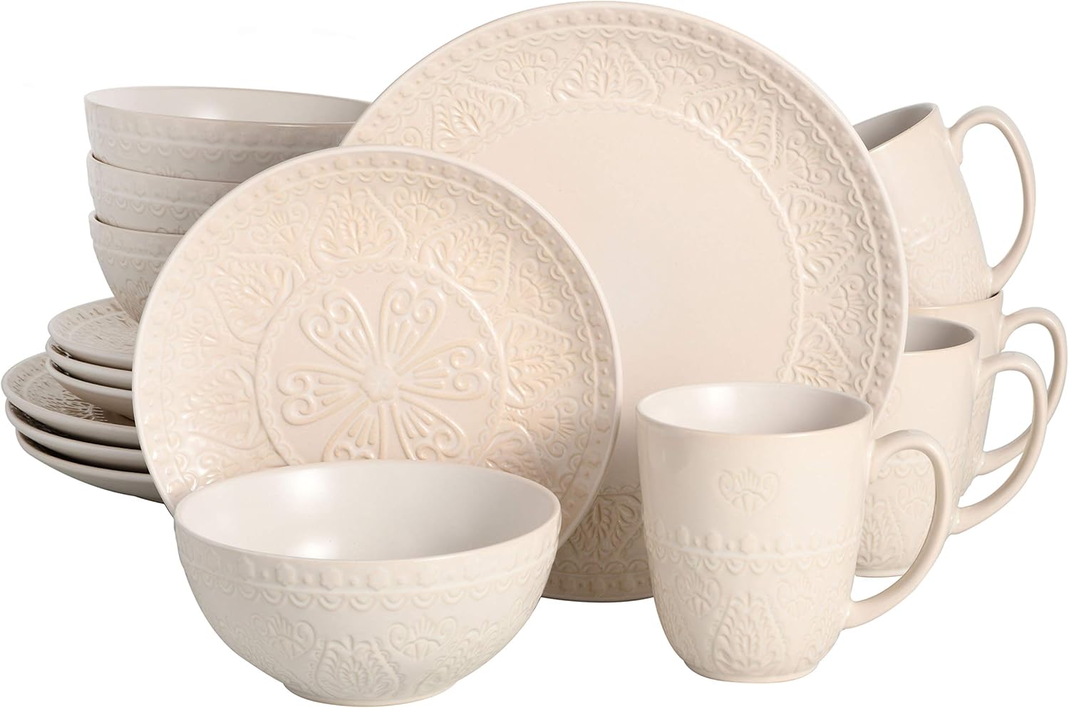Gibson Milanto 16Piece Dinnerware Set Featuring Embossed Reactive Glaze Stoneware, Plates