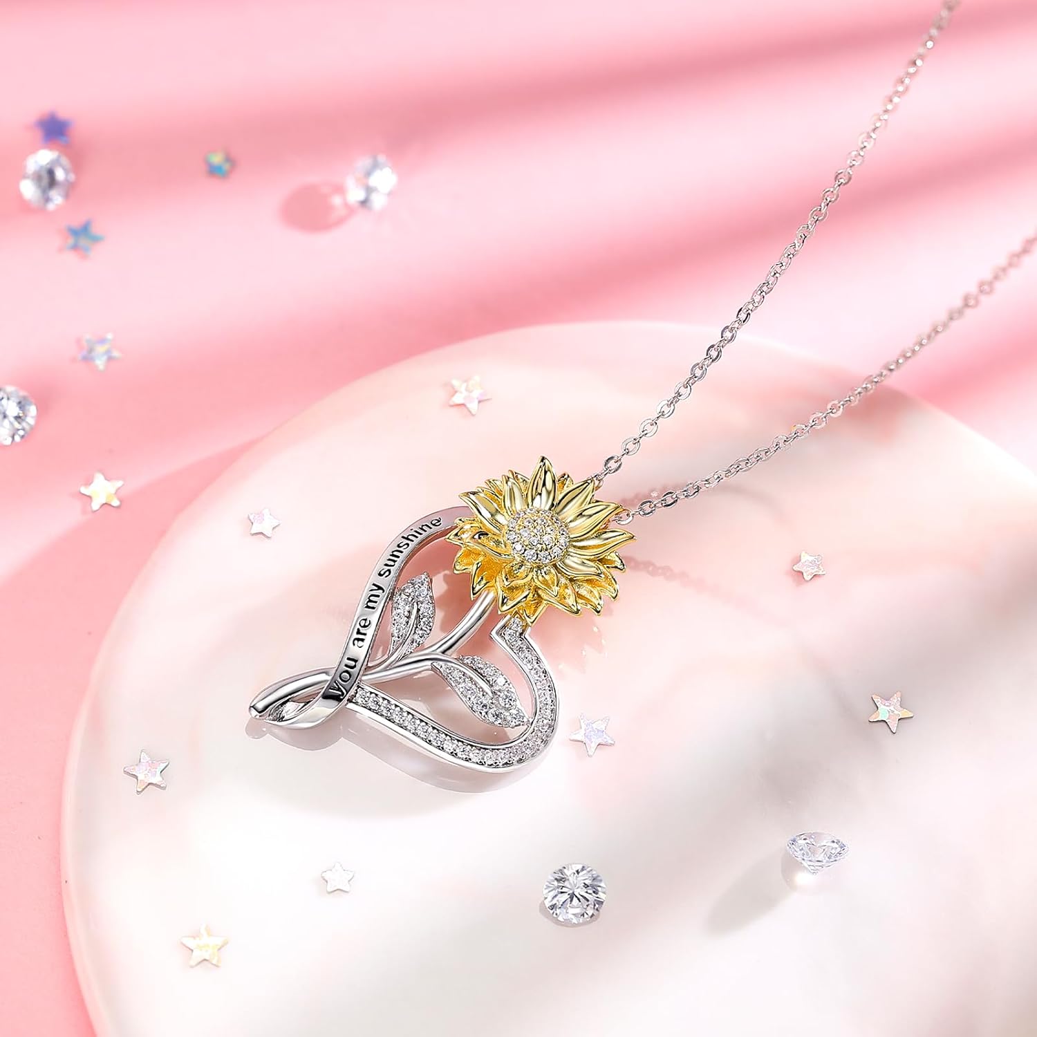 925 Sterling Silver Sunflower Necklace for Women Gifts for Wife You Are My Sunshine Necklaces for Girlfriend Jewelry for Mom on Mother’s Day Valentine's Day Birthday Christmas Gift for Her - Image 6