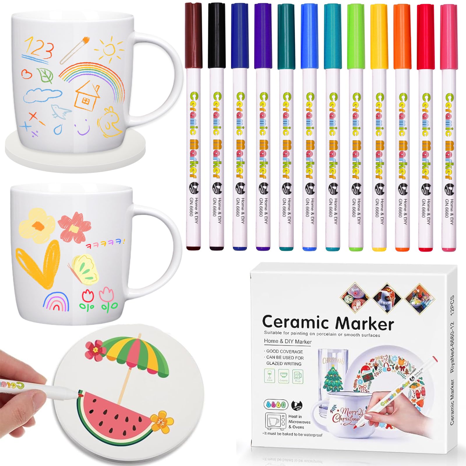 Kit poterie 12 couleurs stylo de peinture sur céramique et feutre pour pierre et verre