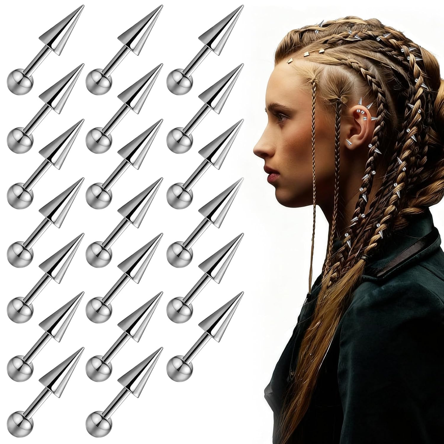 20Pcs Goth Hair Clips for Women, Edgy Hair Jewelry for Women & Men, Punk Spiked Metal Accessories for Goth Emo Styles, Great for Braids, Buns & Alternative Fashion, Gift Idea