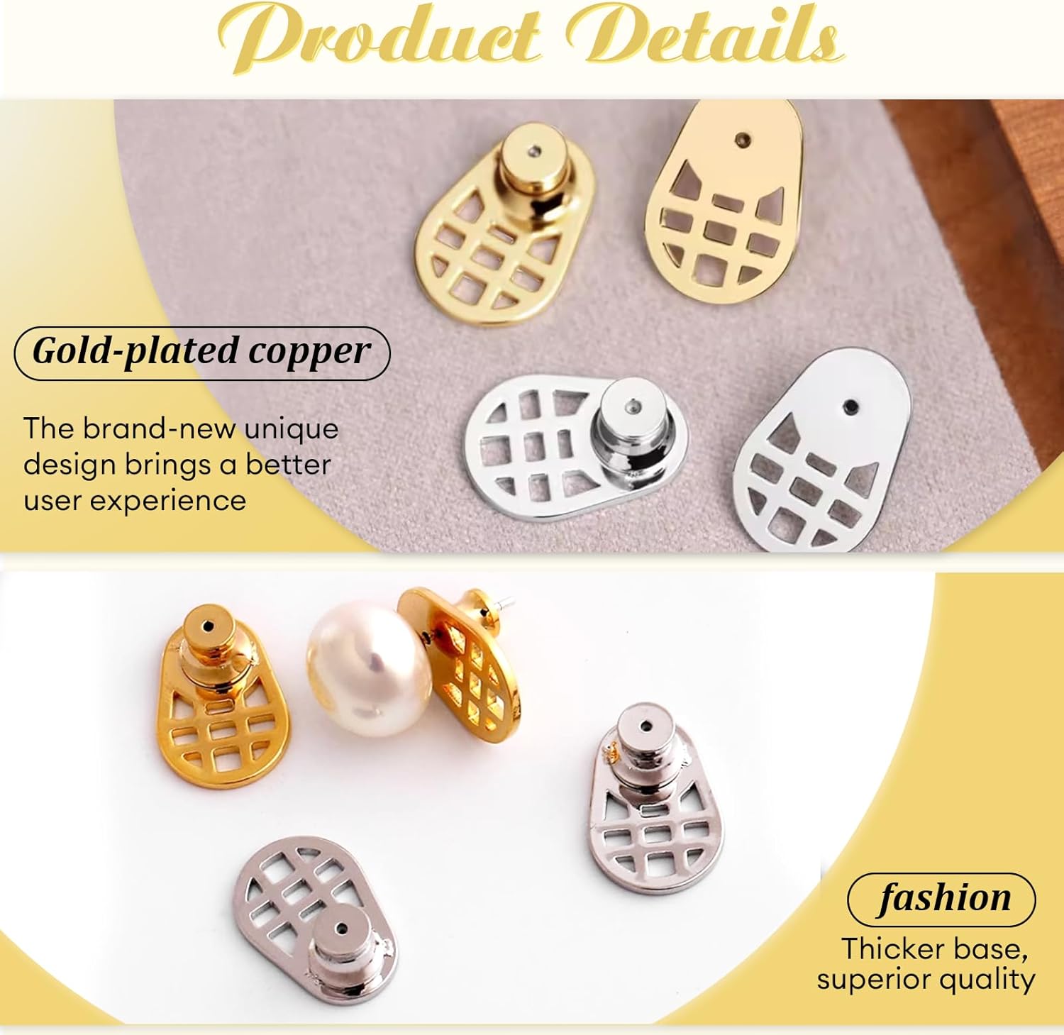 4PCS Durable Earring Lifter Backs for Heavy Earrings, for Heavy Earring Lock Earring Back, Large and Secure Earring Backs Lifters, Firm Support, 18K Gold and White Gold - Image 3