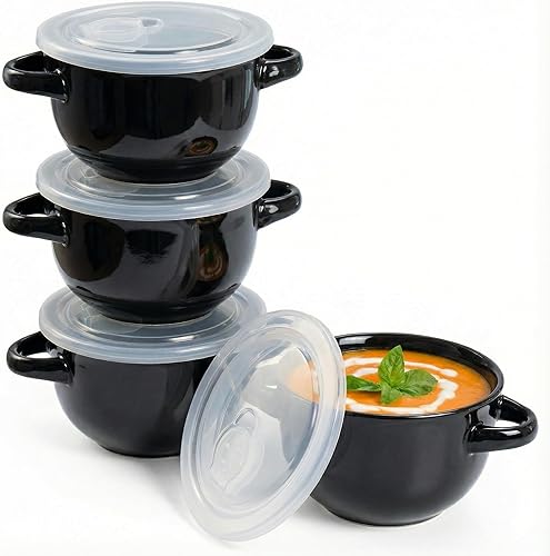 KooK - Tazones de sopa de cebolla francesa con asas, cuencos de cerámica, para arroz, postre, pasta, aptos para lavavajillas, microondas, horno y
