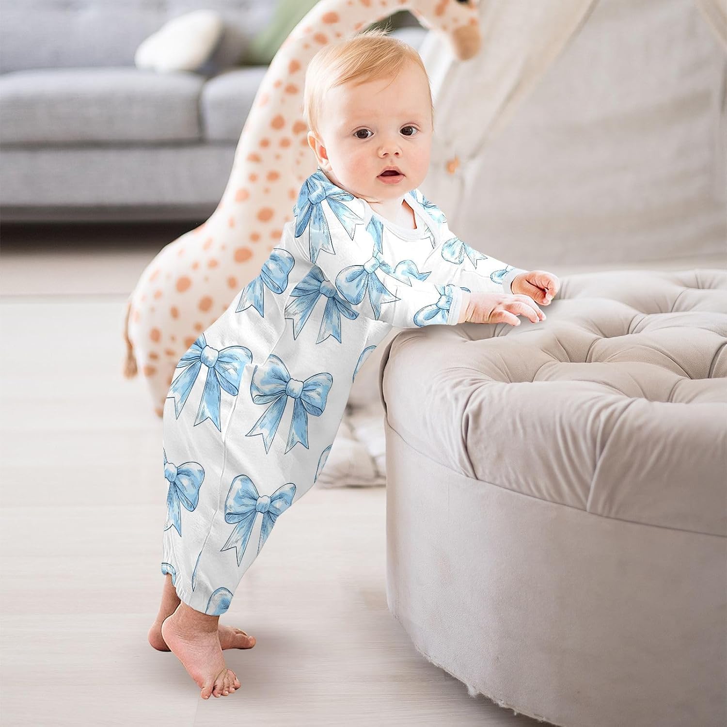 vvfelixl Baby Girl Sleep Gown Light Blue Silk Bow Nightgown for 3-6 Months Baby Nightdress for Newborn Boy Babys Bodysuits