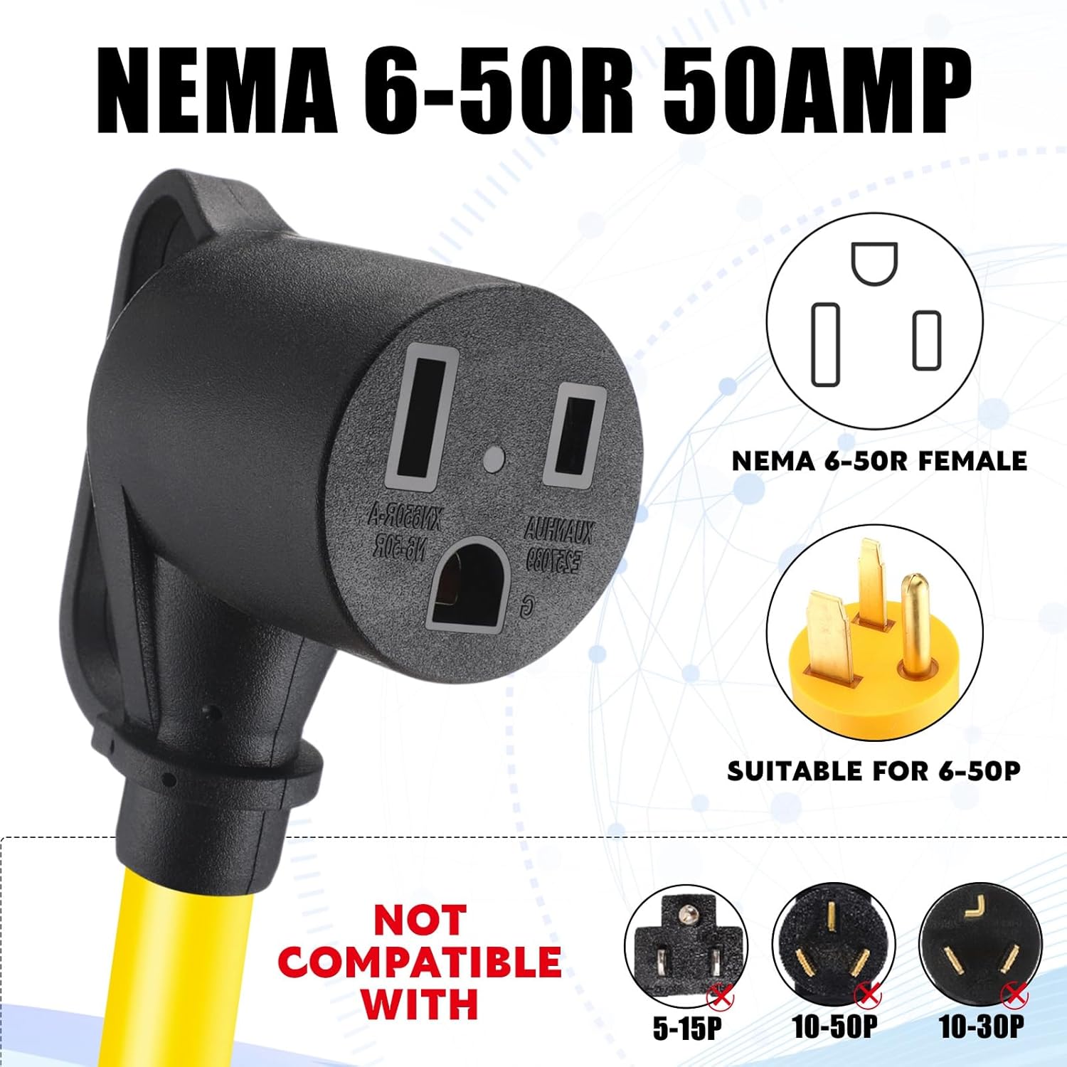 Tellegloww NEMA 10-30P to 6-50R Welder Adapter Cord 15ft 30 Amp to 50 Amp Welder Extension Cord, 3 Prong Dryer Plug Adapter for Welding Machine EV Charger, STW10 AWG/3C, ETL Listed