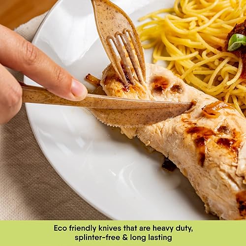 Miniatura 6 de Cuchillos de Calidad Premium 100% Biodegradables Hechos de Fibras Vegetales, 100 Piezas de 6.7" de Largo, Cuchillos Ecológicos Resistentes de Uso