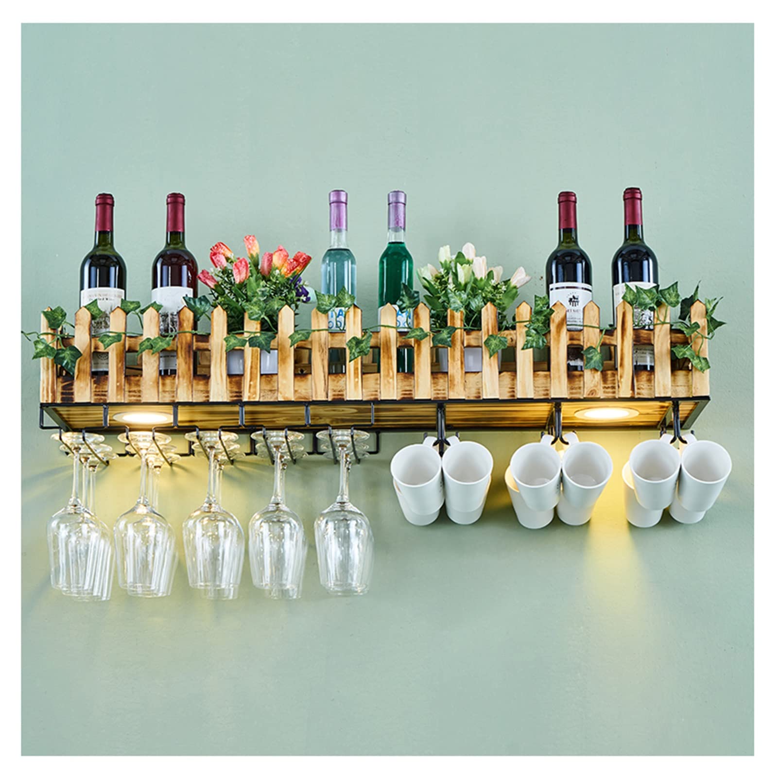 Étagère murale LED en bois LUNEZY pour ranger vos verres et flacons