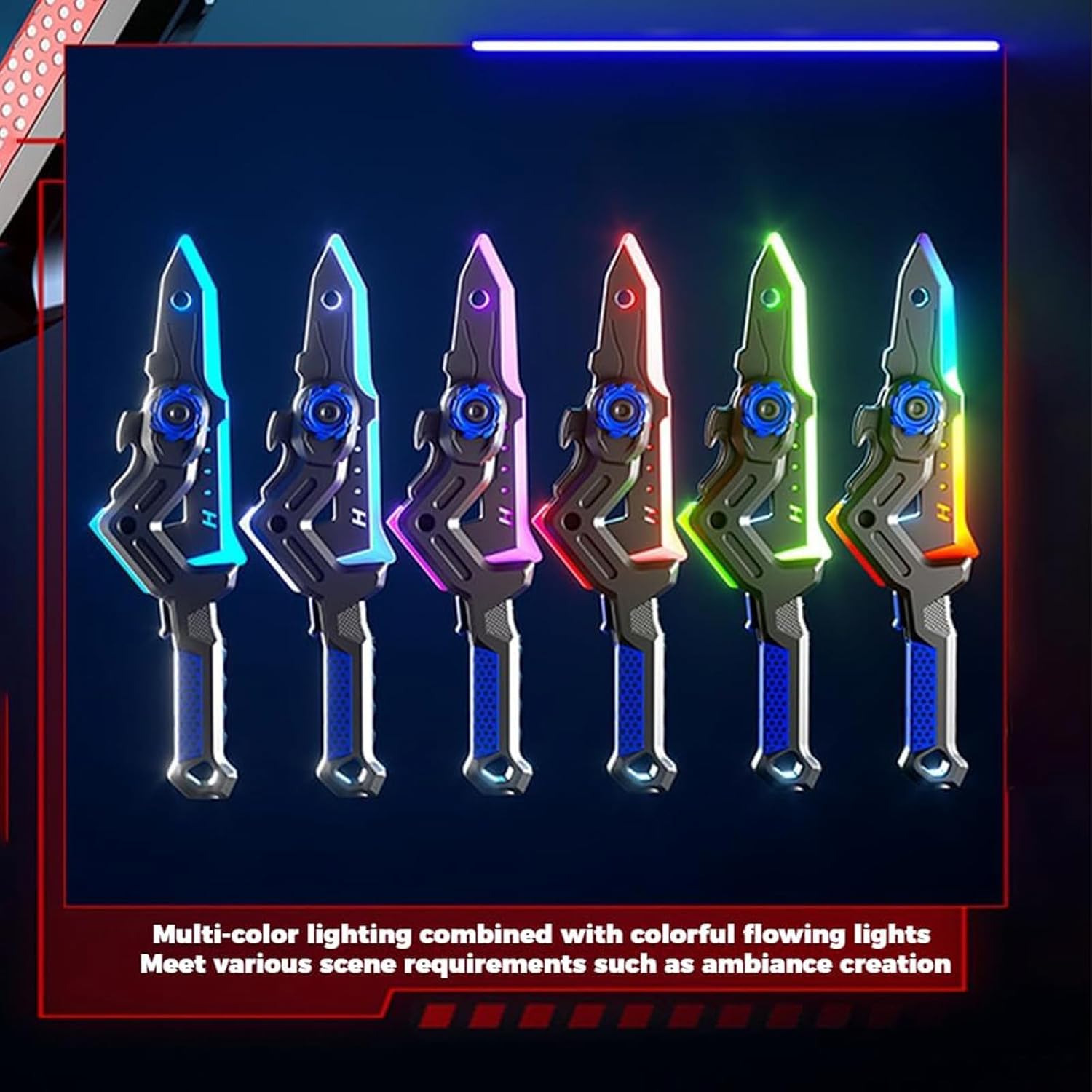 Dual Axe Blade with Mist Spray-One Button Switching, with 7Color Change LED Light-up Blades, Battle Axe Transforming Science Fiction Toy with Vibration Sound Effect (2-Tone)