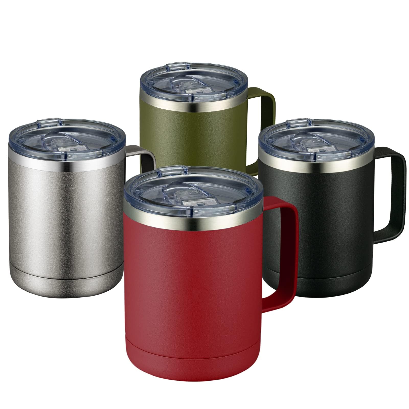 MEWAY 12oz Coffee Mug With Handle 4 Pack Bulk,Stainless Steel Insulated Travel Tumblers With Sliding Lid,Double Wall Vacuum Camping Cup for Hot & Cold
