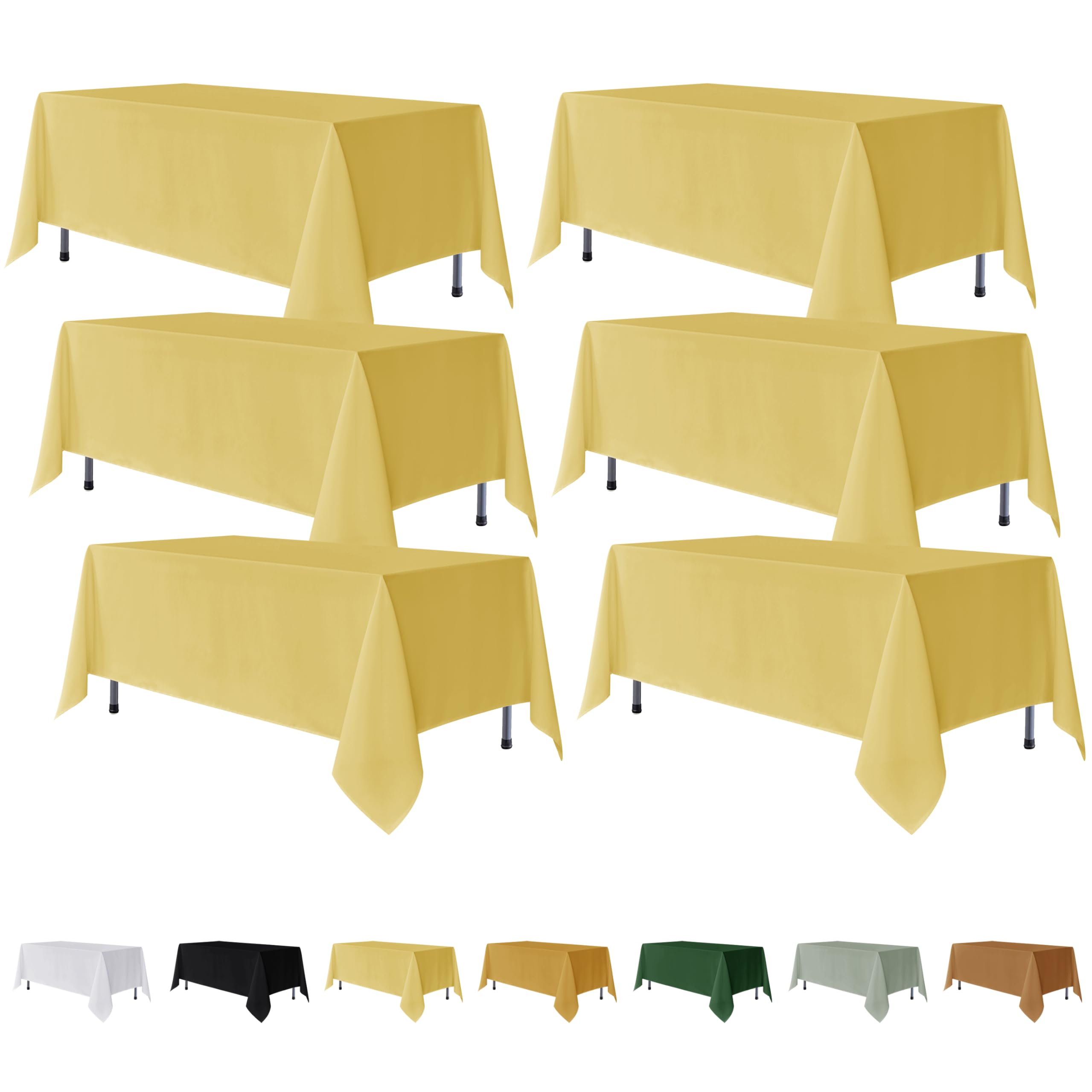 Fitable 6 Pack Yellow Rectangle Table Clothes - 70 x 120 Inch - Wrinkle and Stain Resistant Fabric Tablecloths, Washable Polyester Table Covers for