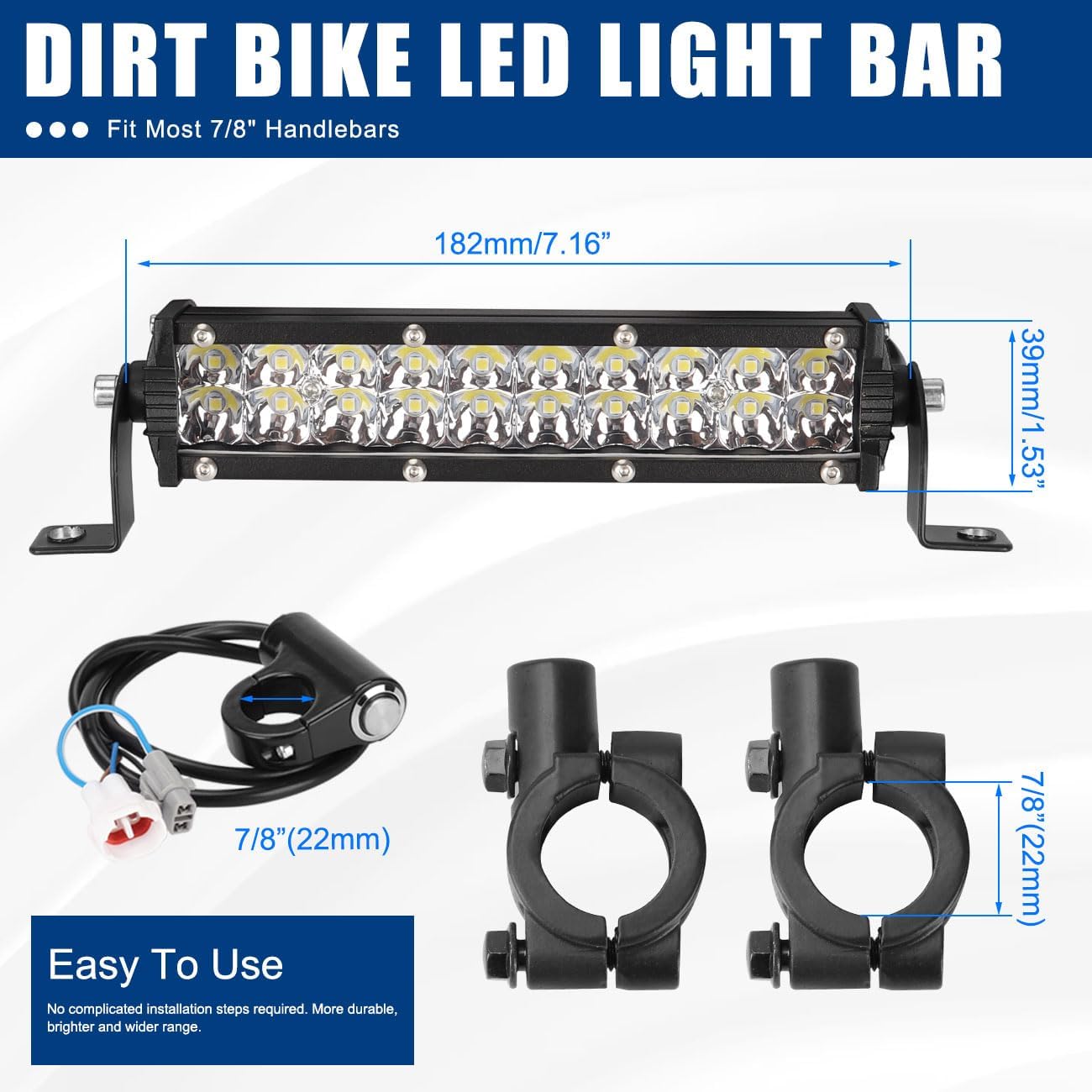 Headlight Bar Dirt Bike LED Lightbar Motorcycle Light Kit 60W for 7/8" Handlebars for Taotao Apollo Honda Yamaha Kawasaki Suzuki KLX110 YFZ450 CRF110 YZ250F CRF250F TTR110 XR150L ATV 4Wheel