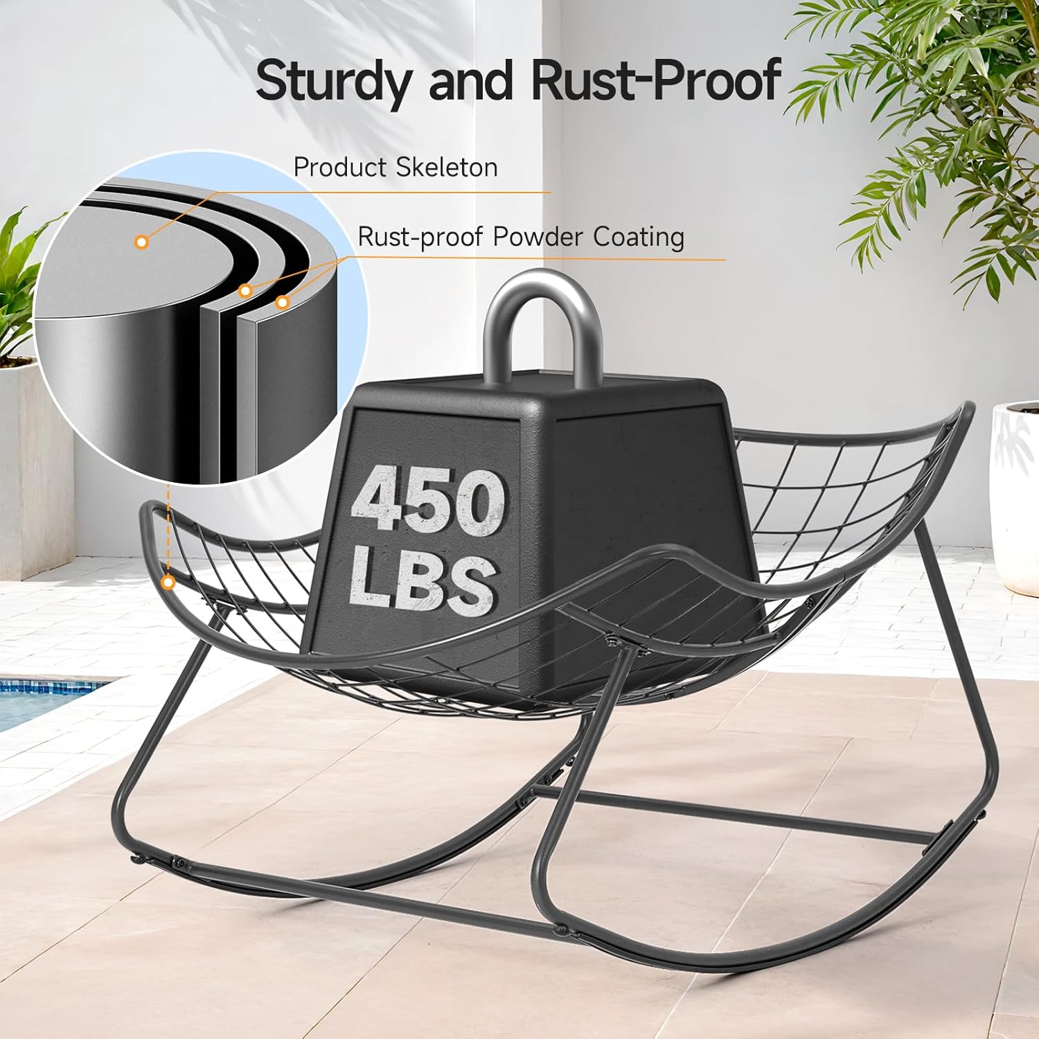 ONBRILL Outdoor Papasan Rocking Chair, 450 lbs Oversized Comfy Patio Chair with Thickened Cushion, Indoor Egg Rocking Lounge Chairs, Rocker Chairs for Patio Porch Garden Living Room Bedroom, Beige