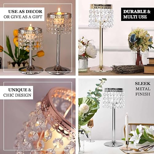 Miniatura 4 de Efavormart - Candelabro votivo con cuentas de cristal de oro rosa de 12 pulgadas, soporte de vela de metal