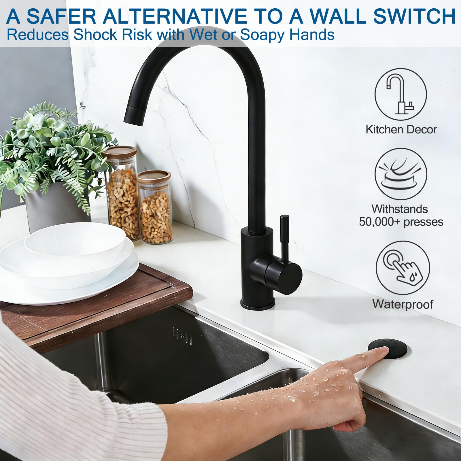 BESTILL - Kit de interruptor de aire para eliminación de basura, con certificación UL, botón de latón de 3.6 pulgadas de largo para triturador de residuos, botón de interruptor superior del fregadero